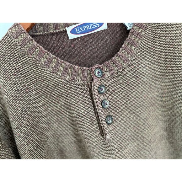 Vintage Express Mens Brown Button Henley Sweater Size XL Cotton Ramie Blend - Picture 5 of 9